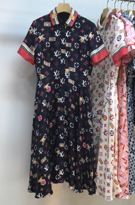 Luxury Womens Clothing Louis Vuitton Monogram Silk Black Dress SML A40PP980 AA161593