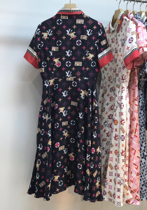 Luxury Womens Clothing Louis Vuitton Monogram Silk Black Dress SML A40PP980 AA161593