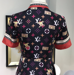 Luxury Womens Clothing Louis Vuitton Monogram Silk Black Dress SML A40PP980 AA161593