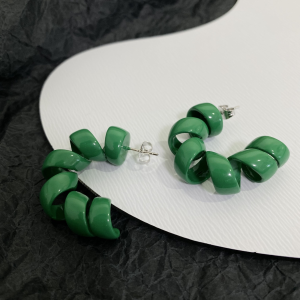 Luxury Womens Jewelry Bottega Veneta Turn Hoop Earrings in Green A152PP140 AA162141
