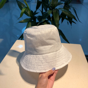 Fendi FF Logo Jacquard Cotton Bucket Cap Hat White 