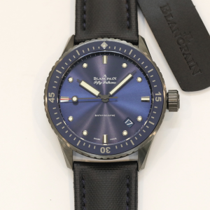 Blancpain Fifty Fathoms Bathyscaphe Blue Dial Leather Strap Mens Watch Black 43MM Blancpain Fifty Fathoms Bathyscaphe Blue Dial Leather Strap Mens Watch Black 43MM