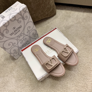 Valentino Vlogo Nude Leather Slide Sandal 