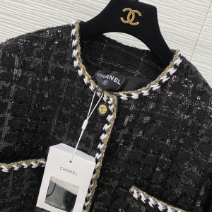 Luxury Womens Clothing Chanel Classic Black Tweed Jacket SML A154PP780 AA163265