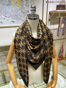 Luxury Womens Scarf Celine Brown Triomphe Silk Scarf 140x140CM A151PP250 AA162925