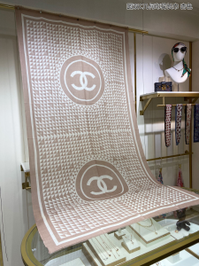 Chanel Round CC Logo Silk Scarf Beige 