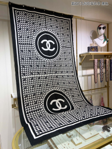 Chanel Round CC Logo Silk Scarf Black 