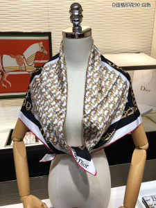 Luxury Womens Scarf Dior Monogram Silk Scarf in White 90x90CM A151PP200 AA162940