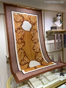 Gucci GG Jacquard Silk Scarf Brown 