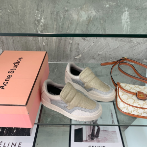 Acne Studios Buller Perfortated Leather Slip on Sneakers Gold and Silver Glitter Acne Studios Buller Perfortated Leather Slip on Sneakers Gold and Silver Glitter