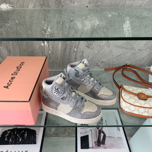 Acne Studios Buxeda Suede Trimmed Leather High Top Sneakers Boot Gray Acne Studios Buxeda Suede Trimmed Leather High Top Sneakers Boot Gray