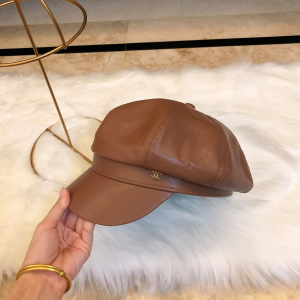 Luxury Womens Hat Chanel Brown Leather CC Newsboy Hat A190PP95 AA163344