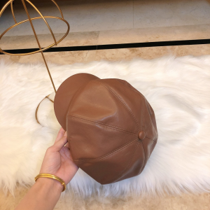 Luxury Womens Hat Chanel Brown Leather CC Newsboy Hat A190PP95 AA163344