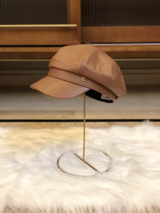 Luxury Womens Hat Chanel Brown Leather CC Newsboy Hat A190PP95 AA163344