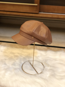 Luxury Womens Hat Chanel Brown Leather CC Newsboy Hat A190PP95 AA163344