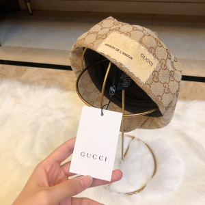 Luxury Womens Hat Gucci GG Cotton Drill Flat Cap Hat in Beige A190PP90 AA163345