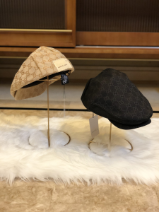 Luxury Womens Hat Gucci GG Cotton Drill Flat Cap Hat in Beige A190PP90 AA163345