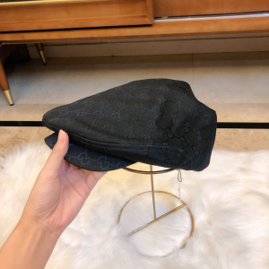 Gucci GG Cotton Drill Flat Cap Hat Black 