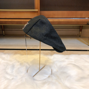 Luxury Womens Hat Gucci GG Cotton Drill Flat Cap Hat in Black A190PP90 AA163346