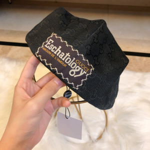 Luxury Womens Hat Gucci GG Cotton Drill Flat Cap Hat in Black A190PP90 AA163346
