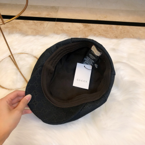 Luxury Womens Hat Gucci GG Cotton Drill Flat Cap Hat in Black A190PP90 AA163346