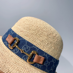 Luxury Womens Hat Gucci Straw Hat with Horsebit in Beige A190PP160 AA163335