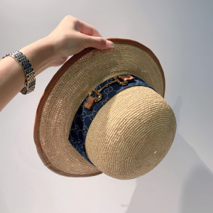 Luxury Womens Hat Gucci Straw Hat with Horsebit in Beige A190PP160 AA163335
