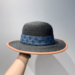 Luxury Womens Hat Gucci Straw Hat with Horsebit in Black A190PP160 AA163336
