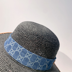 Luxury Womens Hat Gucci Straw Hat with Horsebit in Black A190PP160 AA163336