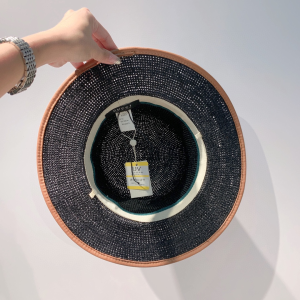 Luxury Womens Hat Gucci Straw Hat with Horsebit in Black A190PP160 AA163336