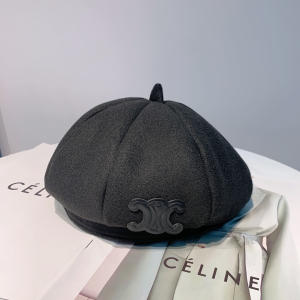 Luxury Womens Hats Celine Black Wool Classic French Beret Hat A190PP100 AA163870