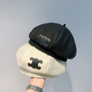 Luxury Womens Hats Celine Black Wool Classic French Beret Hat A190PP100 AA163870