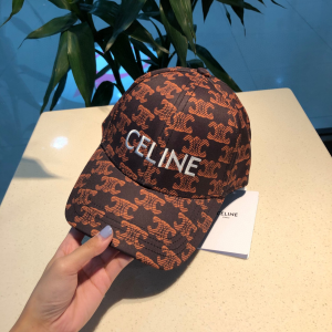 Celine Brown Triomphe Cotton Baseball Hat 