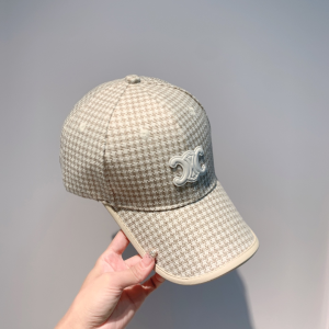Celine Triomphe Logo Cotton Baseball Hat Beige 