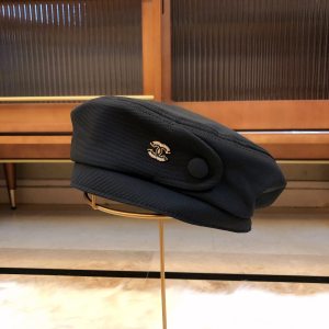 Chanel CC Black Cotton Beret Hat 