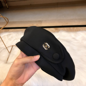 Luxury Womens Hats Chanel CC Black Cotton Beret Hat A190PP95 AA163939