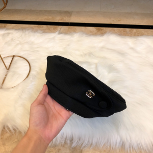 Luxury Womens Hats Chanel CC Black Cotton Beret Hat A190PP95 AA163939