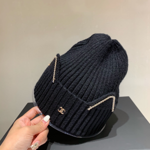 Luxury Womens Hats Chanel CC Black Knit Wool Beanie Bucket Hat A190PP95 AA163900