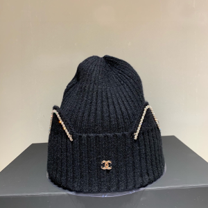 Luxury Womens Hats Chanel CC Black Knit Wool Beanie Bucket Hat A190PP95 AA163900