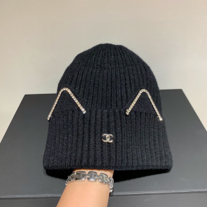 Luxury Womens Hats Chanel CC Black Knit Wool Beanie Bucket Hat A190PP95 AA163900