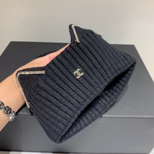 Luxury Womens Hats Chanel CC Black Knit Wool Beanie Bucket Hat A190PP95 AA163900