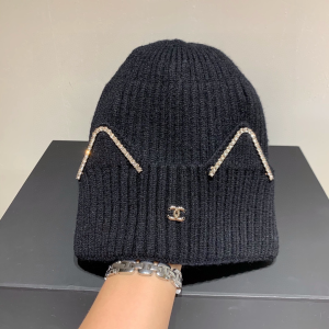 Luxury Womens Hats Chanel CC Black Knit Wool Beanie Bucket Hat A190PP95 AA163900