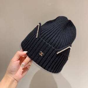 Luxury Womens Hats Chanel CC Black Knit Wool Beanie Bucket Hat A190PP95 AA163900