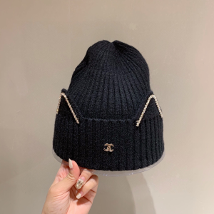 Luxury Womens Hats Chanel CC Black Knit Wool Beanie Bucket Hat A190PP95 AA163900