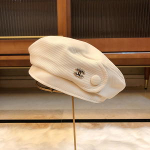 Chanel CC White Cotton Beret Hat 
