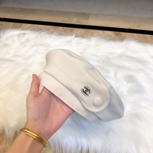 Luxury Womens Hats Chanel CC White Cotton Beret Hat A190PP95 AA163938