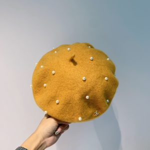 Luxury Womens Hats Chanel Yellow Wool Beret Hat with Pearls A190PP100 AA163876