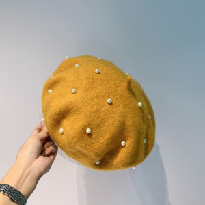 Luxury Womens Hats Chanel Yellow Wool Beret Hat with Pearls A190PP100 AA163876