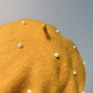 Luxury Womens Hats Chanel Yellow Wool Beret Hat with Pearls A190PP100 AA163876