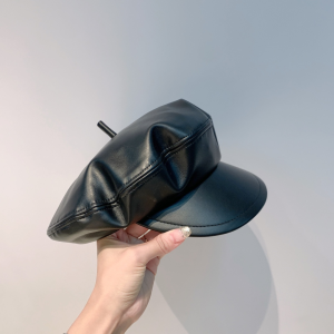 Luxury Womens Hats Dior Black Leather Newsboy Cap Hat A190PP100 AA163873